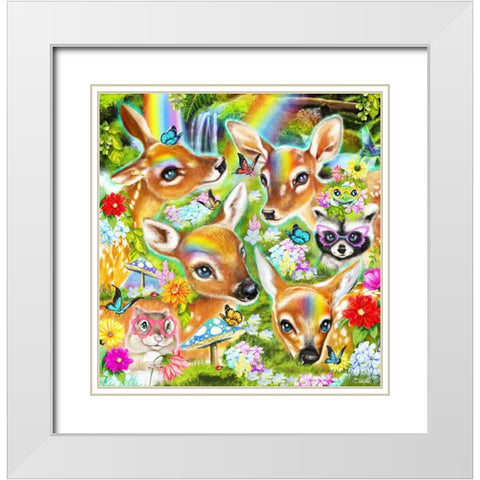 Fawns n Flowers White Modern Wood Framed Art Print with Double Matting by Sheena Pike Art