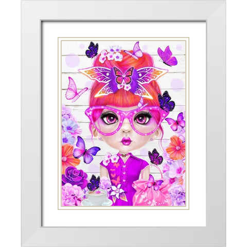 Butterfly Collector Brielle - Munchkinz White Modern Wood Framed Art Print with Double Matting by Sheena Pike Art