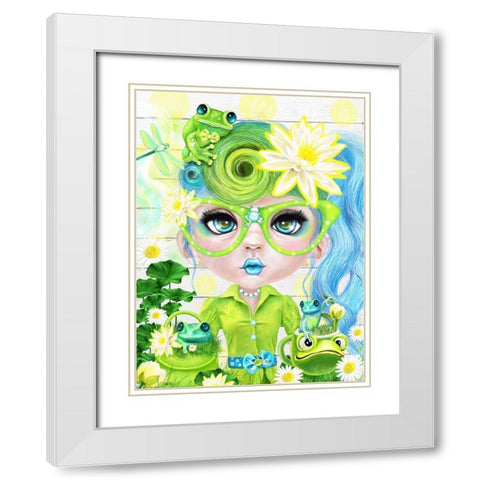 Frog Loving Felecia - Munchkinz White Modern Wood Framed Art Print with Double Matting by Sheena Pike Art