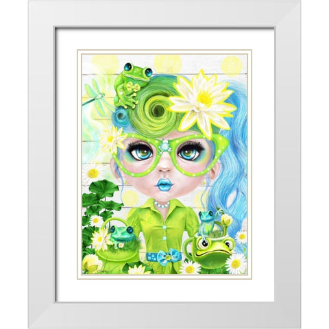 Frog Loving Felecia - Munchkinz White Modern Wood Framed Art Print with Double Matting by Sheena Pike Art