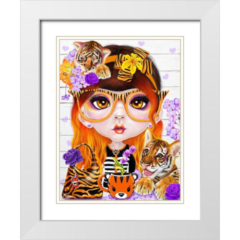Tiger loving Tessa Munchkinz White Modern Wood Framed Art Print with Double Matting by Sheena Pike Art
