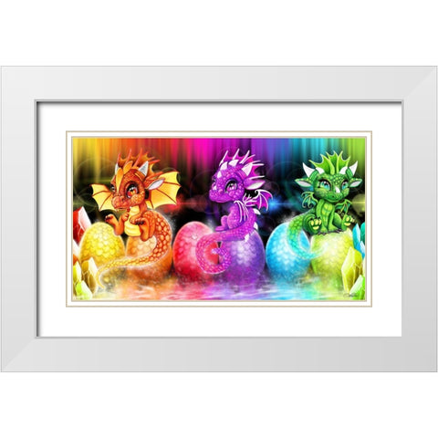 Lil Dragonz Spectrum White Modern Wood Framed Art Print with Double Matting by Sheena Pike Art