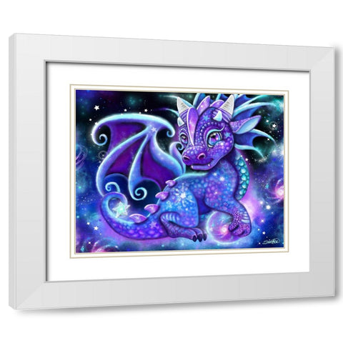 Galaxy Lil Dragonz White Modern Wood Framed Art Print with Double Matting by Sheena Pike Art