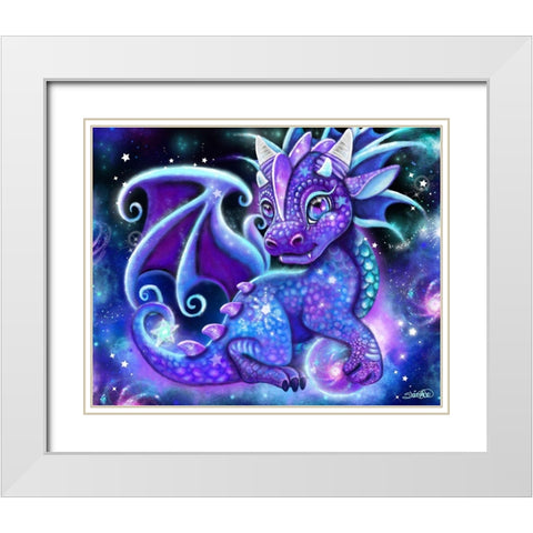 Galaxy Lil Dragonz White Modern Wood Framed Art Print with Double Matting by Sheena Pike Art