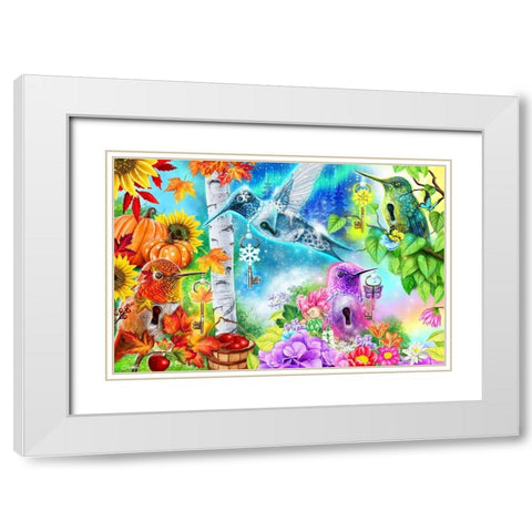 Changing Seasons Humming Birds White Modern Wood Framed Art Print with Double Matting by Sheena Pike Art
