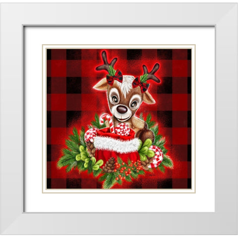 Christmas Cutie Reindeer White Modern Wood Framed Art Print with Double Matting by Sheena Pike Art