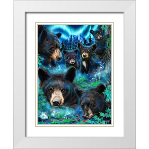 Daydream Moonlit Black Bears White Modern Wood Framed Art Print with Double Matting by Sheena Pike Art