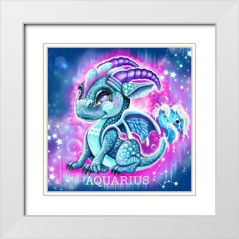 Zodiac Lil Dragonz Aquarius White Modern Wood Framed Art Print with Double Matting by Sheena Pike Art