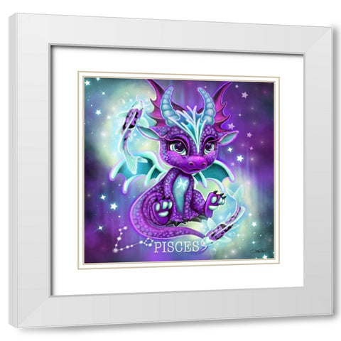 Zodiac Lil Dragonz Pisces White Modern Wood Framed Art Print with Double Matting by Sheena Pike Art
