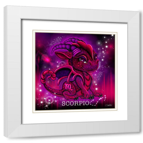 Zodiac Lil Dragonz Scorpio White Modern Wood Framed Art Print with Double Matting by Sheena Pike Art