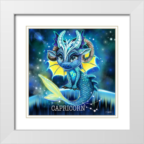 Zodiac Lil Dragonz - Capricorn White Modern Wood Framed Art Print with Double Matting by Sheena Pike Art