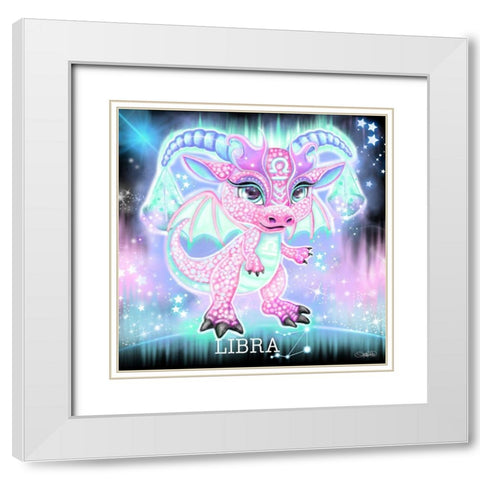Zodiac Lil Dragonz Libra White Modern Wood Framed Art Print with Double Matting by Sheena Pike Art