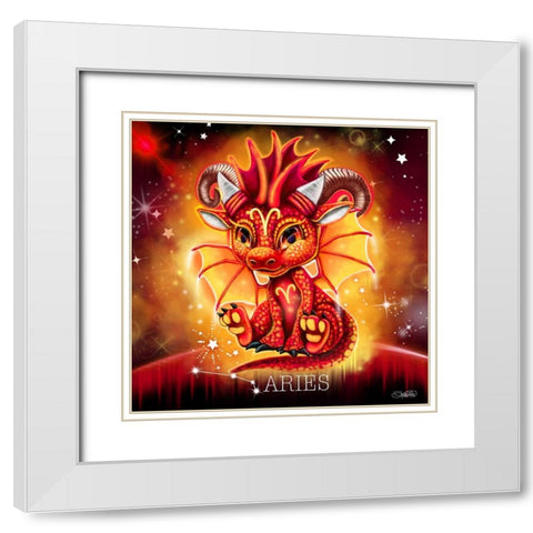 Zodiac Lil Dragonz Aries White Modern Wood Framed Art Print with Double Matting by Sheena Pike Art