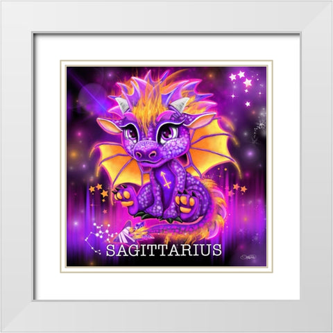 Zodiac Lil Dragonz Sagittarius White Modern Wood Framed Art Print with Double Matting by Sheena Pike Art