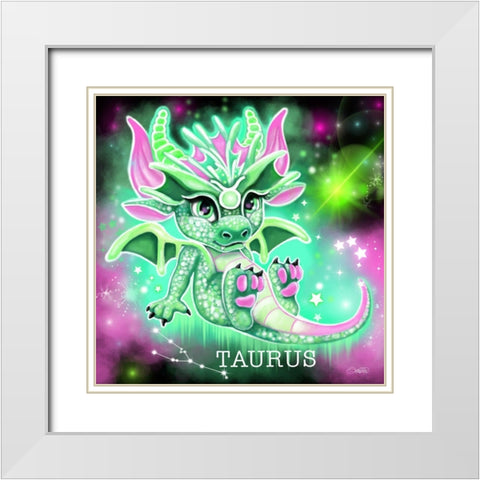 Zodiac Lil Dragonz Taurus White Modern Wood Framed Art Print with Double Matting by Sheena Pike Art