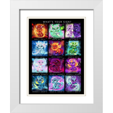 The Zodiacs Lil Dragonz White Modern Wood Framed Art Print with Double Matting by Sheena Pike Art