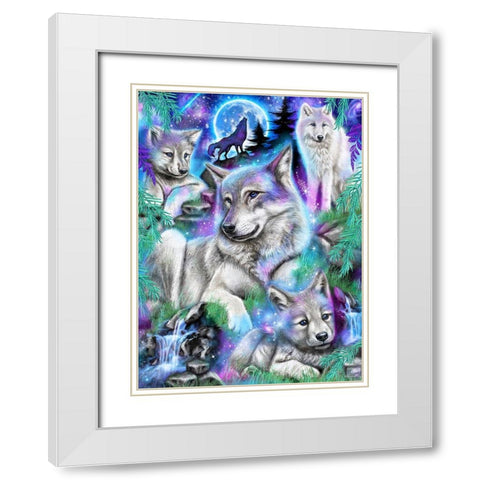 Daydream Galaxy Wolves White Modern Wood Framed Art Print with Double Matting by Sheena Pike Art