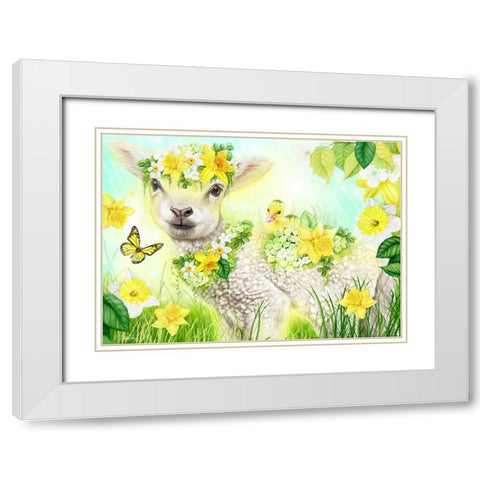 Sweet Daffodil Lamb White Modern Wood Framed Art Print with Double Matting by Sheena Pike Art