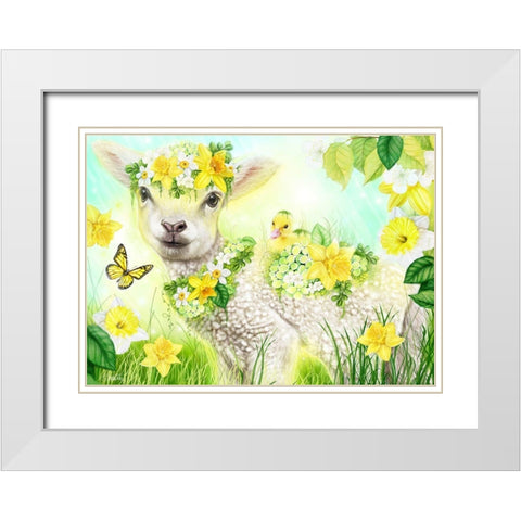 Sweet Daffodil Lamb White Modern Wood Framed Art Print with Double Matting by Sheena Pike Art
