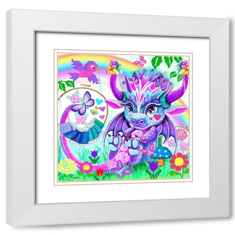 Hobby Dragonz Cross-stitch White Modern Wood Framed Art Print with Double Matting by Sheena Pike Art