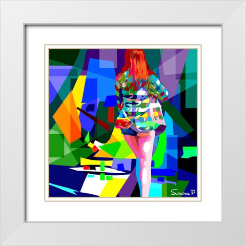 Back Of Girl White Modern Wood Framed Art Print with Double Matting by Pansanit, Surapol