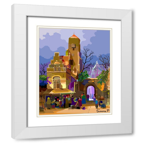 Border Village White Modern Wood Framed Art Print with Double Matting by Pansanit, Surapol