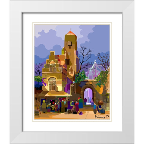 Border Village White Modern Wood Framed Art Print with Double Matting by Pansanit, Surapol