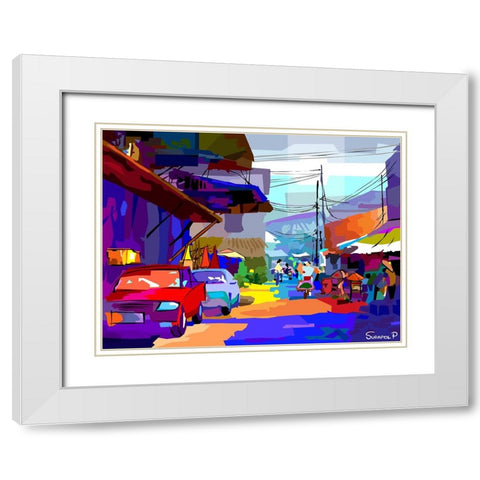 Evening In The Village White Modern Wood Framed Art Print with Double Matting by Pansanit, Surapol