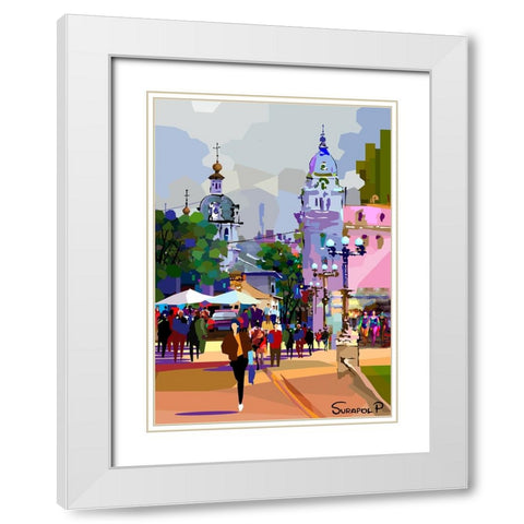 Tourist City White Modern Wood Framed Art Print with Double Matting by Pansanit, Surapol
