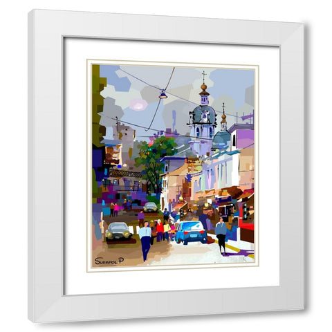 Ancient City Center White Modern Wood Framed Art Print with Double Matting by Pansanit, Surapol