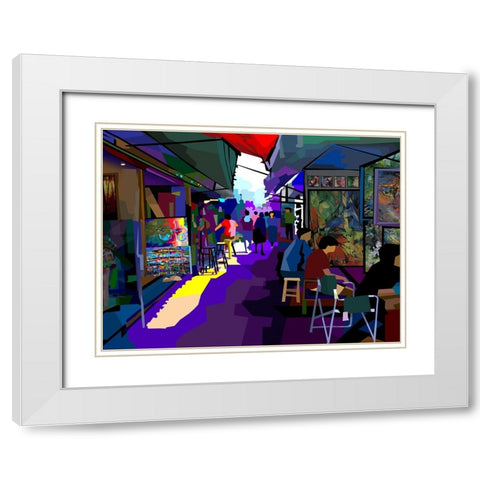 City Corner Art White Modern Wood Framed Art Print with Double Matting by Pansanit, Surapol