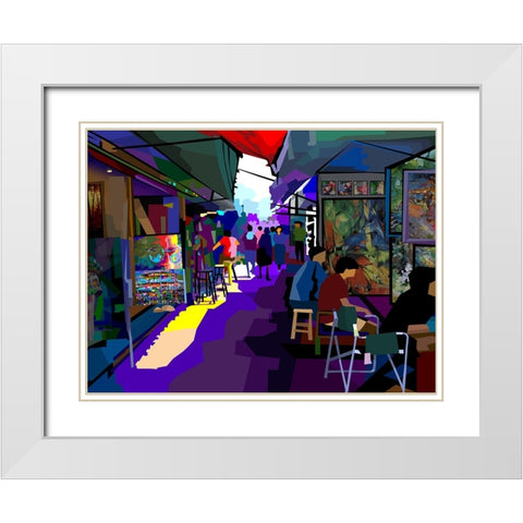 City Corner Art White Modern Wood Framed Art Print with Double Matting by Pansanit, Surapol