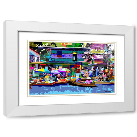 Tour The Floating Market No2 White Modern Wood Framed Art Print with Double Matting by Pansanit, Surapol