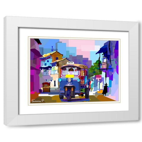 Tricycle White Modern Wood Framed Art Print with Double Matting by Pansanit, Surapol