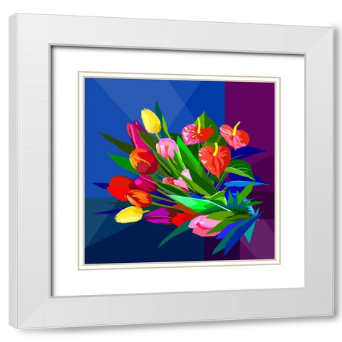 Mix Flower White Modern Wood Framed Art Print with Double Matting by Pansanit, Surapol