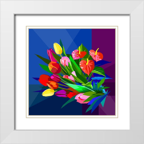 Mix Flower White Modern Wood Framed Art Print with Double Matting by Pansanit, Surapol