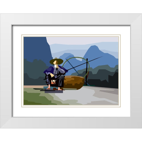 Fisherman White Modern Wood Framed Art Print with Double Matting by Pansanit, Surapol