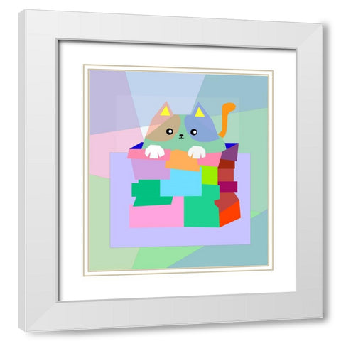 THE CAT 001 White Modern Wood Framed Art Print with Double Matting by Pansanit, Surapol