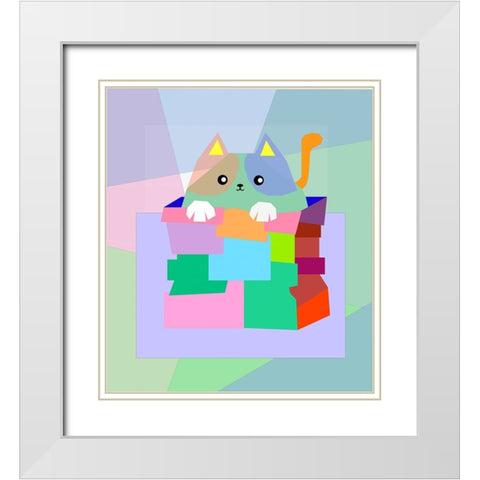 THE CAT 001 White Modern Wood Framed Art Print with Double Matting by Pansanit, Surapol
