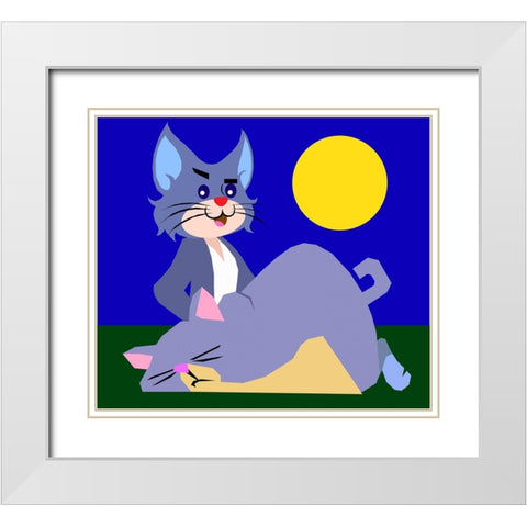The Cat 004 White Modern Wood Framed Art Print with Double Matting by Pansanit, Surapol