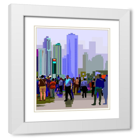 New City White Modern Wood Framed Art Print with Double Matting by Pansanit, Surapol