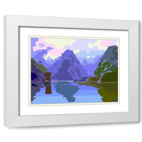 Water and Mountains White Modern Wood Framed Art Print with Double Matting by Pansanit, Surapol