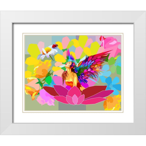Lady Flowers White Modern Wood Framed Art Print with Double Matting by Pansanit, Surapol