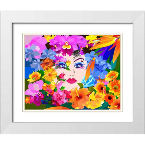 Flowers And Lady White Modern Wood Framed Art Print with Double Matting by Pansanit, Surapol