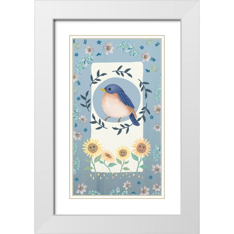 Bluebird Paradise White Modern Wood Framed Art Print with Double Matting by The Font Diva