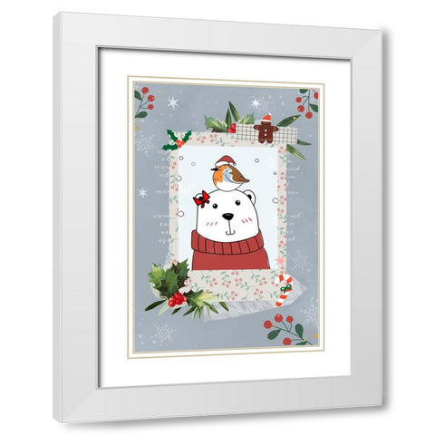 Christmas Bear White Modern Wood Framed Art Print with Double Matting by The Font Diva