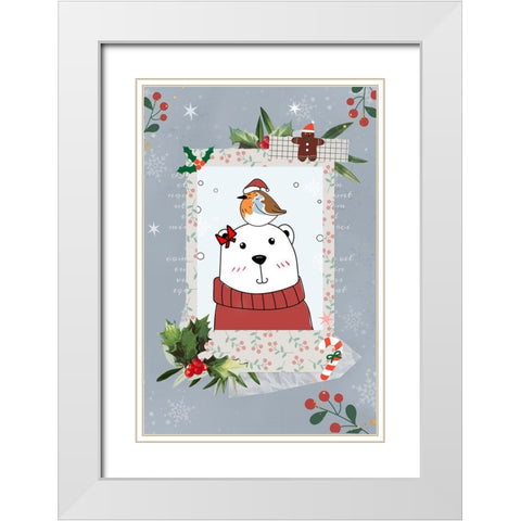 Christmas Bear White Modern Wood Framed Art Print with Double Matting by The Font Diva