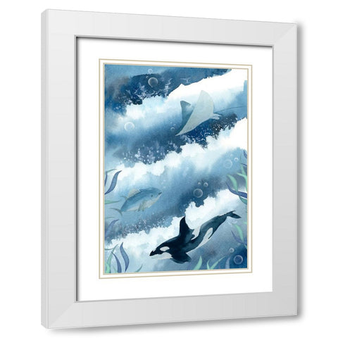 Deep Sea Diving White Modern Wood Framed Art Print with Double Matting by The Font Diva