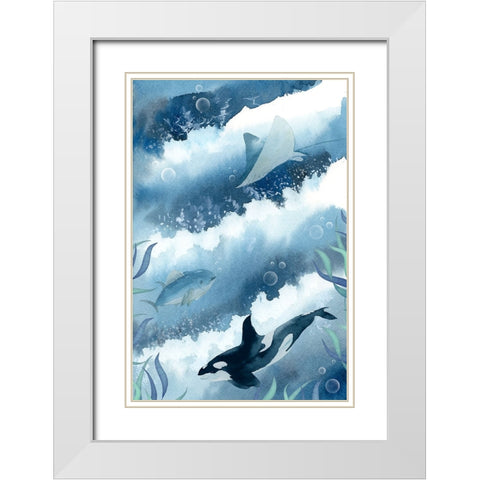 Deep Sea Diving White Modern Wood Framed Art Print with Double Matting by The Font Diva