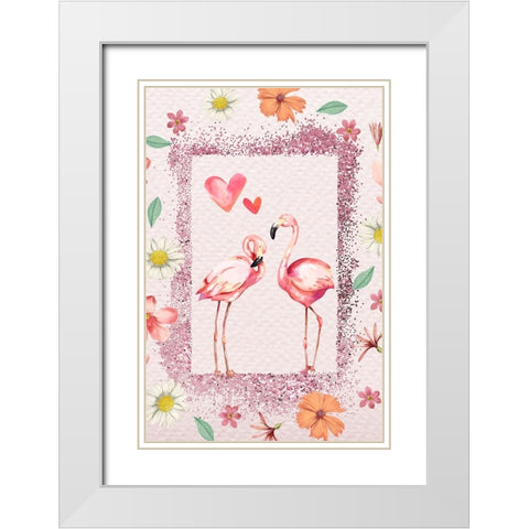 Flamingo Flattery White Modern Wood Framed Art Print with Double Matting by The Font Diva
